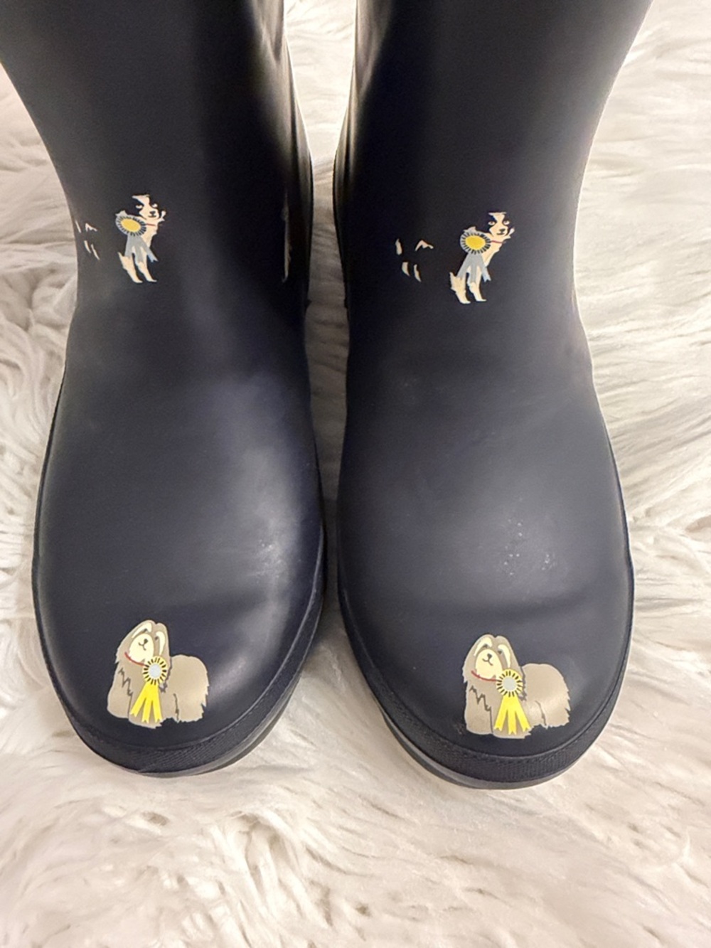 Joules Black Rain Boots with Dog Print and Red Trim size 5 brand new with tag - Picture 7 of 12